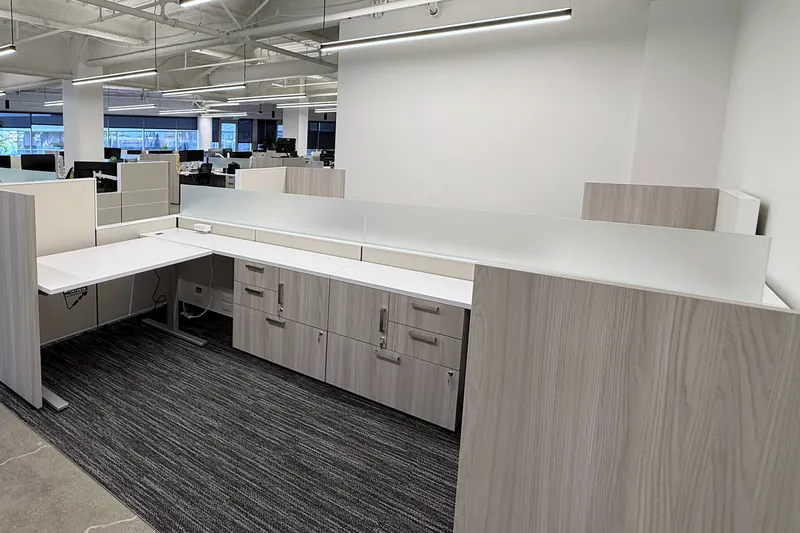 Sit-stand workstations with storage, litigation consulting firm, El Segundo