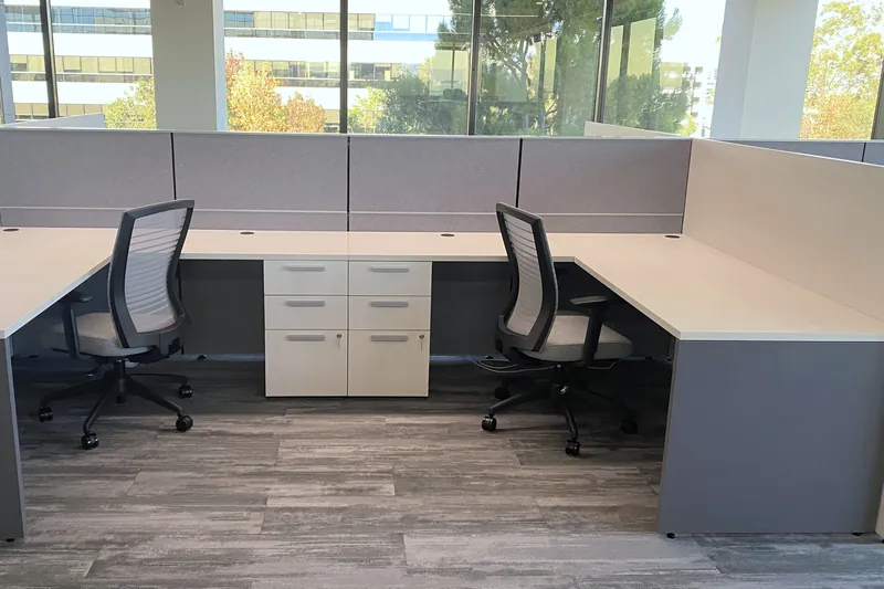 L-shaped panel workstations, audiobook publisher, El Segundo