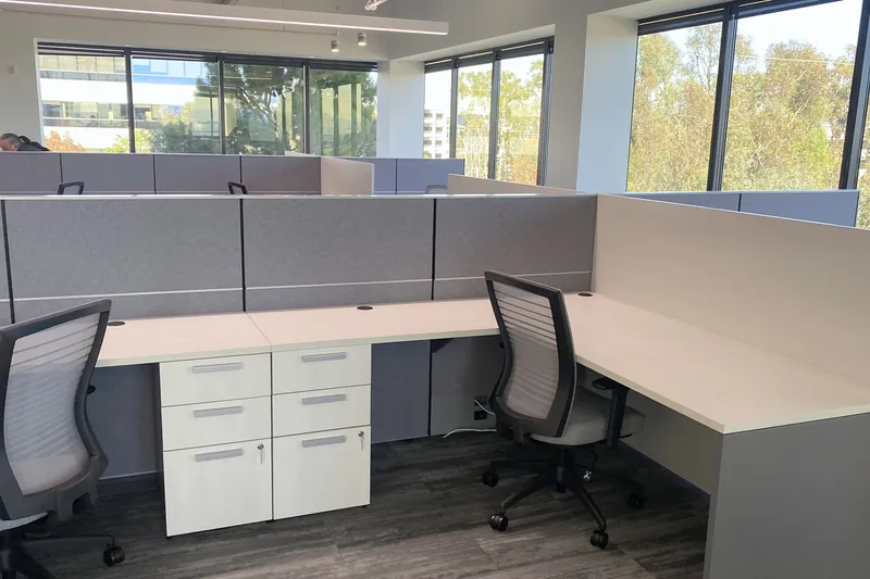 L-shaped workstation with pedestal storage, audiobook publisher, El Segundo
