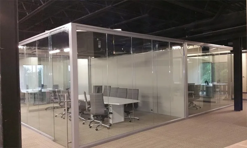 Floor-to-ceiling glass conference room