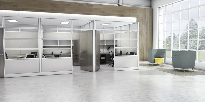 Glass-front private offices, manufacturer photo