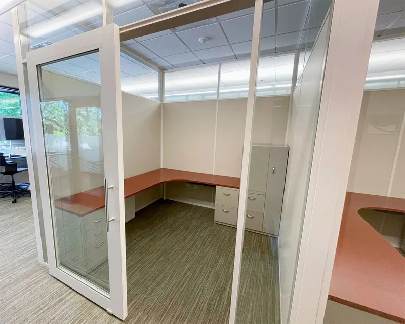Glass office with sliding door, manufacturer photo