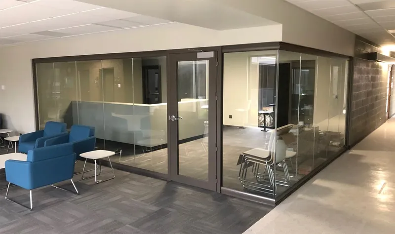 Glass-walled reception area, manufacturer photo