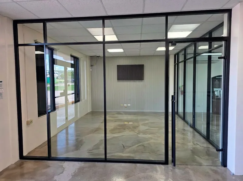 Glass walls with swing door, manufacturer photo
